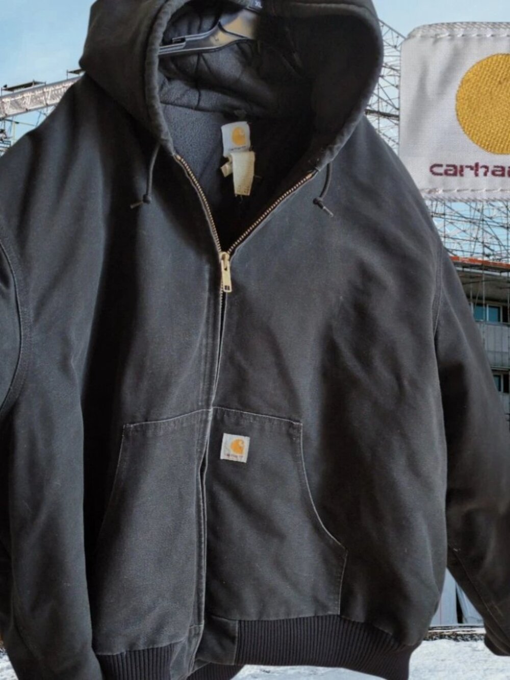 VTG USA Carhartt Hooded Jacket Mens 5XL J140 BLK Black Duck Canvas Lined Quilted